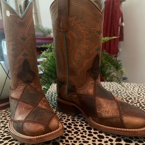 Anderson Bean kid’s brown & tan patchwork square toe western boots